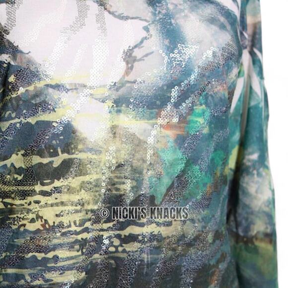 Coldwater Creek Multicolor Abstract Sequin Embellished 3/4 Sleeve Top Size XS - Picture 3 of 9